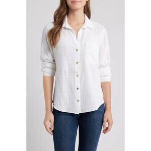 Anthropologie Cloth & Stone White Long Sleeve Button-Down Linen Shirt Medium